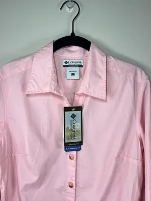 Columbia Bayview 3/4 Sleeve Button-Up Shirt Pink Split Cuff Outdoor Office NEW M thumbnail 2