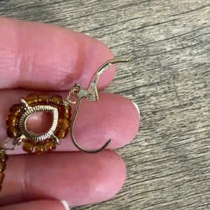 Gold Tone Amber Color Seed Beads 3 Tiered Dangle Earrings Artsy Boho Festival thumbnail 4