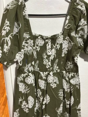 #63 NWT Studio B By Bobeau Olive Green Floral Tropical Print Midi Dress Size M thumbnail 7