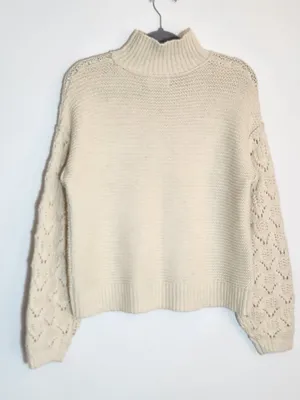 Universal Thread Cream Cropped Sweater with Open Knit Sleeves Size Medium thumbnail 4