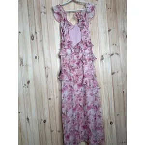NWT Lulus Evangeline Pink Floral Ruffle Maxi Dress Cruise Resort Gala Banquet XL thumbnail 6