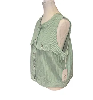 Free Assembly Button front sleeveless stripe top thumbnail 6
