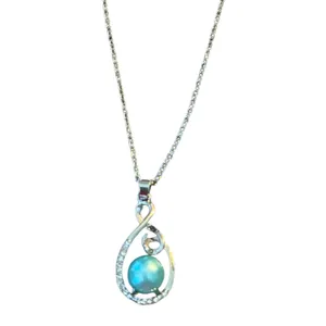 Blue Faux Tahitian Pearl Diamond Silver Necklace 20" thumbnail 6