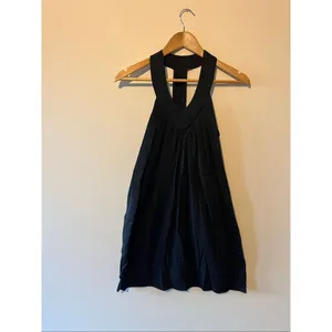 Vintage Alice + Olivia Black Y2K Silk T-Back Halter Mini Dress Pleated Drape XS thumbnail 2