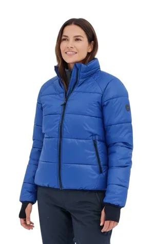 Patagonia Patched Blue Down Puffer Coat Jacket Full Zip Insulated Women L FLAWED thumbnail 1