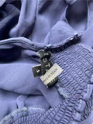 Smocked Neck Flutter Sleeve Blouse — Navy Blue thumbnail 2