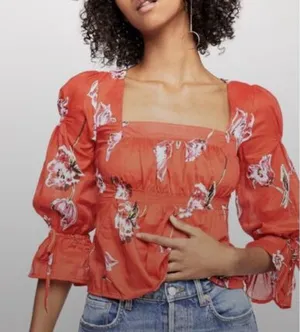 Free People Cherish The‎ Light Floral Blouse Sz S thumbnail 1