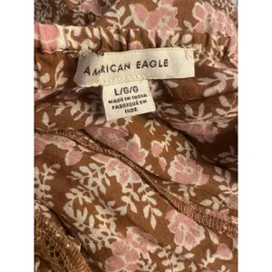 American Eagle Brown/Pink Floral Ruffled Sleeve Tiered Mini Dress V-neck Large thumbnail 4