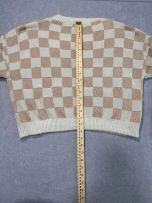 Debut Checkered Sweater Size S Beige Brown Long Sleeve Crewneck thumbnail 5