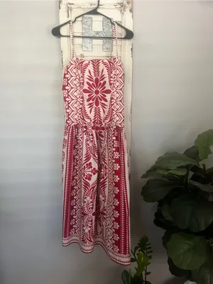 Francesca's Collections Serena Red and White Floral Midi Dress Drop Waist thumbnail 5