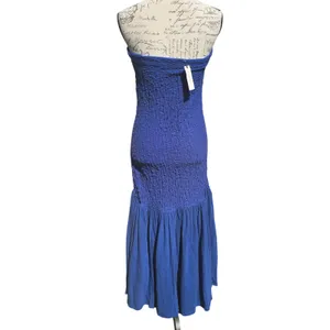 Anthropologie NWT Celadine Strapless‎ Popcorn Midi Dress Smocked Blue Size Small thumbnail 7
