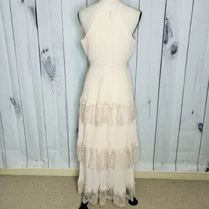 NWT Just Me Women's Pink Lace Ruffle Tiered Boho Sleeveless Pleated Dress Size M thumbnail 12