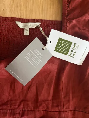 New Garnet Hill Linen Puff Sleeve Midi Dress Marsala tiered burgundy XL thumbnail 6
