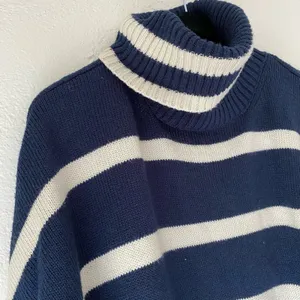 Topshop Oversized Striped Turtleneck Sweater Navy Cream Size Small thumbnail 4