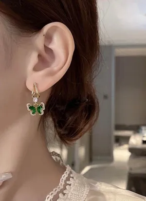18K Gold Plated Green Crystal Butterfly Dangle Drop Earrings for Women thumbnail 4