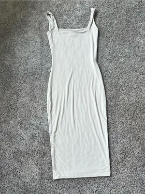 Sleeveless Stone Gray Bodycon Midi Dress White thumbnail 3