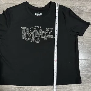 Bratz Women Black Silver‎ Rhinestone Bling Spell Out Retro Y2K Style Top XL thumbnail 6