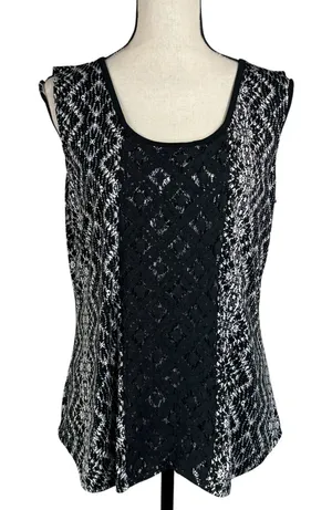 Susan Lawrence Large Top Sleeveless Stretch Scoop Neck Lace Accent Pullover thumbnail 1