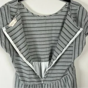 Altar'd State Striped Mini Dress Gray Zip Cotton Pleats Baby Doll Coastal Medium thumbnail 11