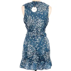 TULAROSA NWT Tanya Satin Blue Floral Cut-Out Ruffle Dress with Tie‎ front Medium thumbnail 5