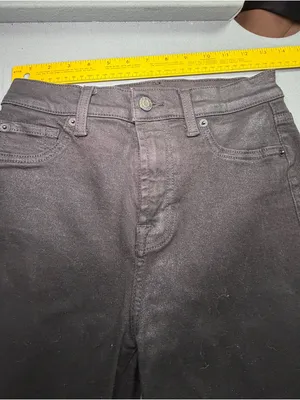 7 For All Mankind Black coated waxed flare boot cut Jeans 25 inch waist size 0-2 thumbnail 6