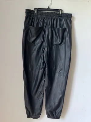 Express Women’s M Black Faux Leather Jogger Pants High Rise Drawstring thumbnail 7