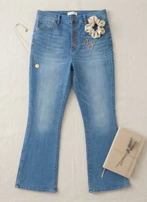 LOFT The Kick Crop Jeans Womens 30/10 Medium Wash High Rise Exposed Button Fly thumbnail 1