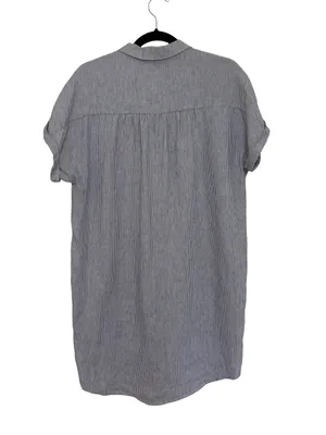 Tahari 100% Linen Button Down Boxy Shirt Dress Blue and White Pinstripe - Size S thumbnail 2