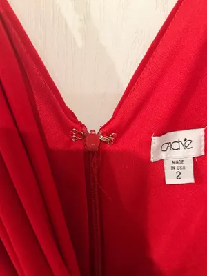 NWT Vintage Bodycon Cache Red V-Neck Midi Dress with Braided Straps thumbnail 7