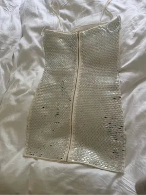 Retrofête NEW Avanya Knit Mirror Crystal Sequin Embellished White Mini Dress S thumbnail 6