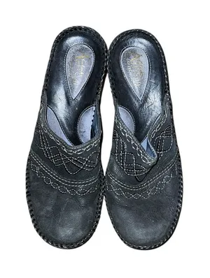 Clarks Artisan Black Leather Mules with Stitch Detail Size 7 1/2 M thumbnail 1