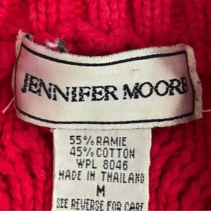 Jennifer Moore Vintage Cotton Red Cable Knit Shoulder Pads Y2K Cozy Sweater SZ M thumbnail 8
