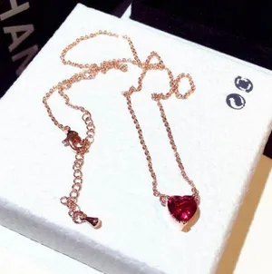 14K Rose Gold Plated Crystal Love Heart Pendant Necklace for Women thumbnail 3