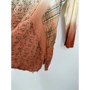 Gimmick by BKE Womens Medium Patchwork Floral Plaid Lace Cutout Top Rust Green thumbnail 9