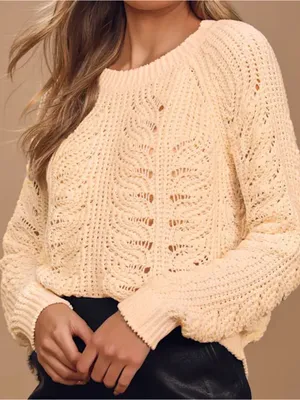 Lulus Just Warming Up Cream Chenille Loose Knit Sweater Size XS thumbnail 1