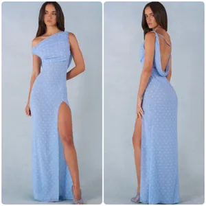 Oh Polly Nivara One-Shoulder Maxi Dress in Blue Polka Dot Size 2 thumbnail 2