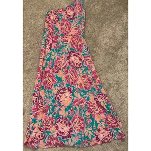 Zcsia One Shoulder Floral Midi Dress Smocked Teal Pink Boho Size Small thumbnail 4