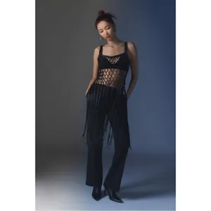 Urban Outfitters Coquette Dainty See Through Satin Ribbon Bow Fringe Midi Top in Blush Small thumbnail 8