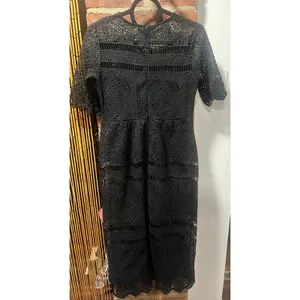 BRASS & ROE Black Romantic Gothic Eyelet Lace Midi Dress XS thumbnail 6