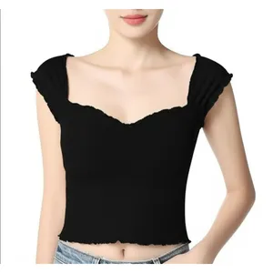 SHEIN Crop Top Womens Small‎ Black Sweetheart Neckline Cap Sleeve Fitted Modern thumbnail 3