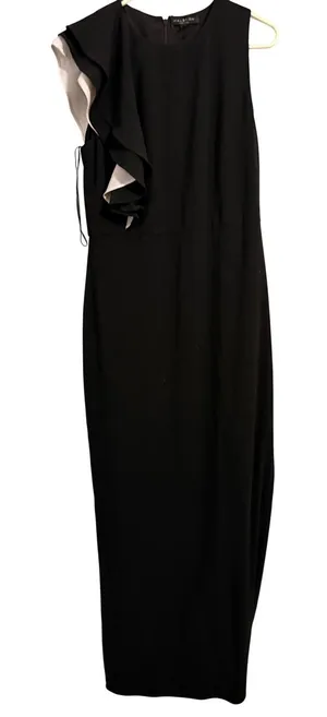 Halston Heritage Maxi Dress Womens 4 Black Ruffle Sleeveless Two Tone Gown‎ thumbnail 1