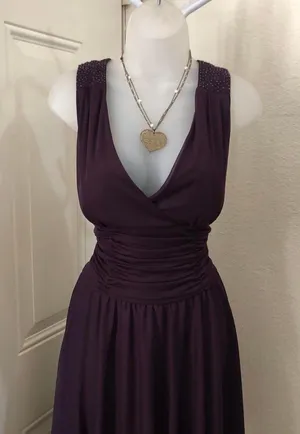 Jessica Howard Y2K Dark Purple Fairy Grunge Whimsygoth Prom Formal Sleeveless V-Neck Ruched Corset Dress Handkerchief Flowy Hem Mini/Midi Size 14/L-Measurement in pics thumbnail 2