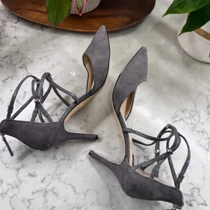 White House Black Market Grey Suede Strappy Pointed Toe Stiletto Heels Pumps thumbnail 8