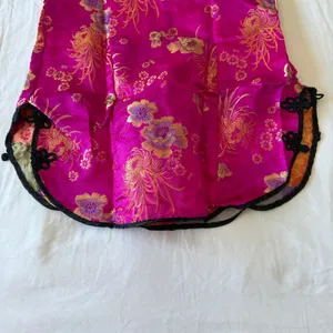 Hot Pink Satin Brocade Halter Top ✧ Chinese Cheongsam Style Lingerie Set ✧ Open Back Lace-Up ✧ Large ✧ Y2K Festival Top + Thong thumbnail 3
