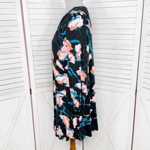 Maeve Anthropologie Ragonda‎ Floral Smocked Shoulder Tunic Shift Dress Black 4 thumbnail 3
