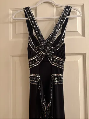Adrianna Papell Black Maxi Gown with Silver Beading thumbnail 6