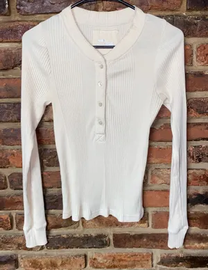 Aerie Road Trip Cream Ribbed Knit Long Sleeve Henley Top Women's Size Small thumbnail 1