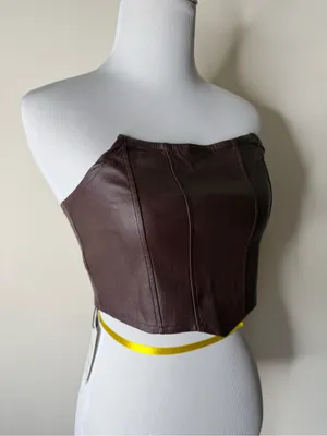 Cider Brown Faux Leather Corset Crop Top NWT S thumbnail 2
