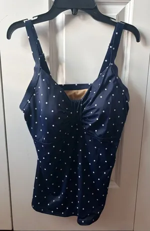 L.L.Bean Navy & White Polka Dot Tankini Top Size 16 thumbnail 1