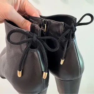 Stuart Weitzman Gardiner Black Lambskin Leather Tie Back Block Heel‎ Booties 7B thumbnail 8